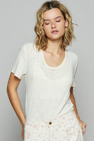 POL Ribbed Jersey Knit Round Neck Top in Eggshell