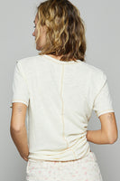 POL Ribbed Jersey Knit Round Neck Top in Eggshell