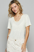 POL Ribbed Jersey Knit Round Neck Top in Eggshell