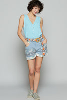 POL Twill Shorts with Patchwork in Blue Multi