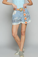 POL Twill Shorts with Patchwork in Blue Multi