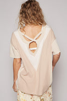 POL CROPPED Half Front Button Top in Beige Multi