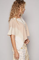 POL CROPPED Half Front Button Top in Beige Multi