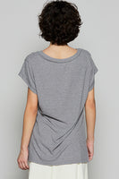POL Ribbed Jersey Knit V-Neck Top in Charcoal