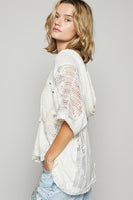 POL Ribbed Knit and Lace Top with Mixed Patches in Natural