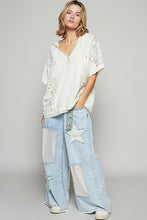 Load image into Gallery viewer, POL Ribbed Knit and Lace Top with Mixed Patches in Natural

