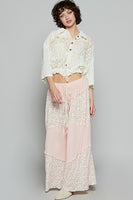 POL Textured Stipe and Floral Lace Top in Cream