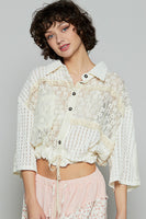 POL Textured Stipe and Floral Lace Top in Cream