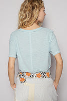 POL Ribbed Jersey Knit Round Neck Top in Baby Blue
