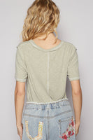 POL Ribbed Jersey Knit Round Neck Top in Dried Sage