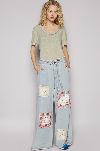 POL Ribbed Jersey Knit Round Neck Top in Dried Sage