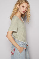 POL Ribbed Jersey Knit Round Neck Top in Dried Sage
