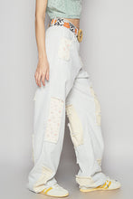 Load image into Gallery viewer, POL Denim Pants with Contrasting Patchwork Details in Mint Stripe
