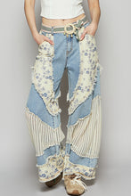Load image into Gallery viewer, POL Denim Pants with Contrasting Floral and Crochet Panels in Denim

