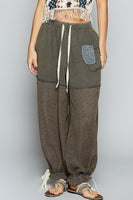 POL Floral Eyelet Lace and Double Gauze Joggers in Charcoal