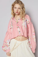 POL CROPPED Twill and Floral Print Jacket in Candy Pink