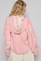 POL CROPPED Twill and Floral Print Jacket in Candy Pink