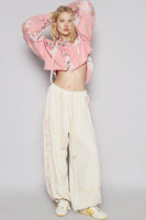 POL CROPPED Twill and Floral Print Jacket in Candy Pink