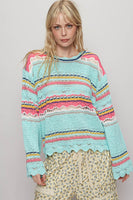 POL Multi Color Striped Lightweight Open Knit Sweater in Mint Multi
