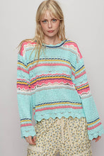 Load image into Gallery viewer, POL Multi Color Striped Lightweight Open Knit Sweater in Mint Multi
