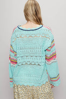 POL Multi Color Striped Lightweight Open Knit Sweater in Mint Multi