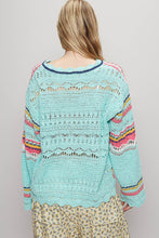 Load image into Gallery viewer, POL Multi Color Striped Lightweight Open Knit Sweater in Mint Multi
