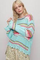 POL Multi Color Striped Lightweight Open Knit Sweater in Mint Multi