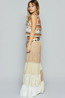POL Contrasting Panel Patchwork Wide Leg Pants in Beige Multi