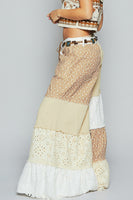 POL Contrasting Panel Patchwork Wide Leg Pants in Beige Multi