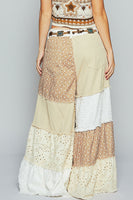 POL Contrasting Panel Patchwork Wide Leg Pants in Beige Multi