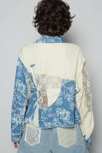 Load image into Gallery viewer, POL Floral Print Twill and Lace Jacket in Denim Multi

