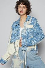 Load image into Gallery viewer, POL Floral Print Twill and Lace Jacket in Denim Multi
