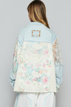Load image into Gallery viewer, POL Twill Jacket with Floral and Lace Details in Denim
