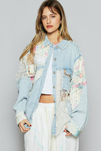 Load image into Gallery viewer, POL Twill Jacket with Floral and Lace Details in Denim
