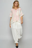 POL Ribbed Knit and Lace Top with Mixed Patches in Blush Pink