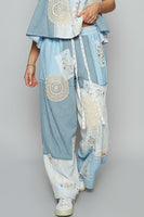 POL Mixed Print and Patched Pants in Sky Blue