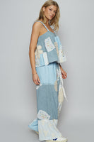 POL Mixed Print and Patched Pants in Sky Blue