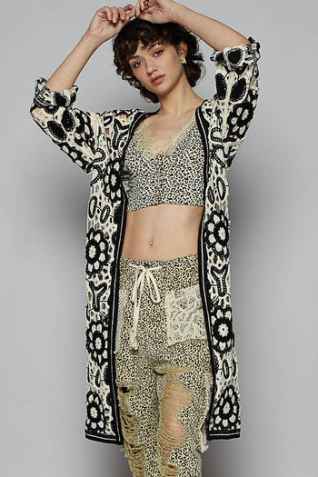 POL Open Front Crochet Cardigan in Black