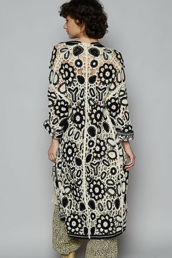 POL Open Front Crochet Cardigan in Black