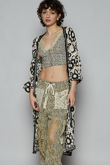 POL Open Front Crochet Cardigan in Black