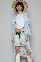 POL Open Front Crochet Cardigan in Blue