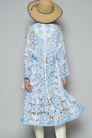 POL Open Front Crochet Cardigan in Blue