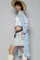 POL Open Front Crochet Cardigan in Blue