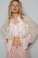 POL Square Block Lace and Double Gauze Top in Pink