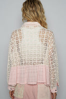 POL Square Block Lace and Double Gauze Top in Pink