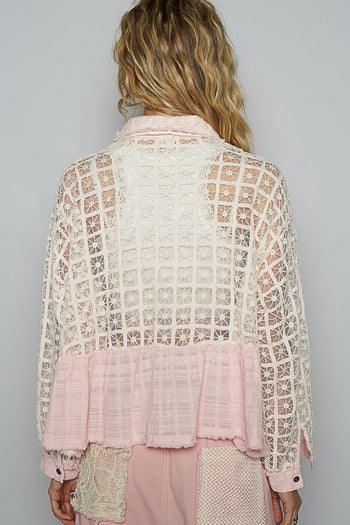 POL Square Block Lace and Double Gauze Top in Pink