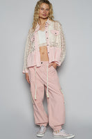 POL Square Block Lace and Double Gauze Top in Pink