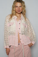 POL Square Block Lace and Double Gauze Top in Pink