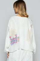 POL OVERSIZED CROPPED Top with Contrasting Fabric and Patches in Ivory