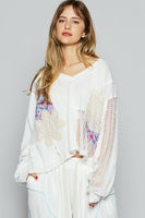 POL OVERSIZED CROPPED Top with Contrasting Fabric and Patches in Ivory